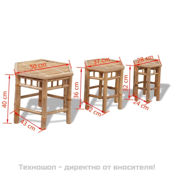 Градински табуретки, 3 бр, бамбук