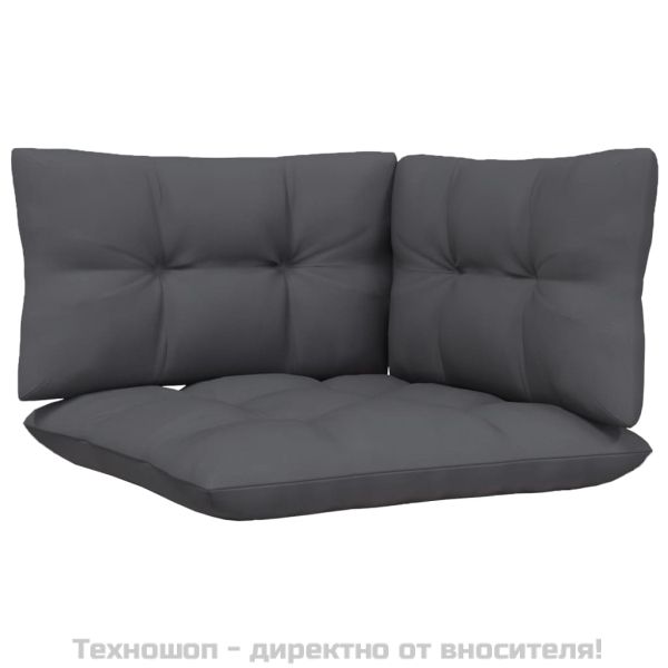 Градински комплект от 3 части, с възглавници, черен, бор масив