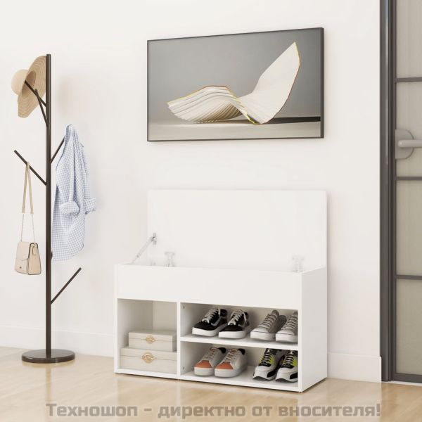 Пейка за обувки, бяла, 80x30x45 см, инженерно дърво