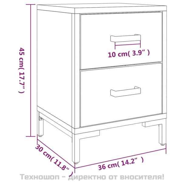 Нощно шкафче, черно, 36x30x45 см, бор масив