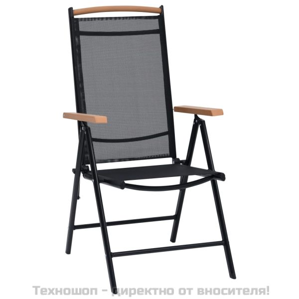 Сгъваеми градински столове 2 бр алуминий и Textilene черни