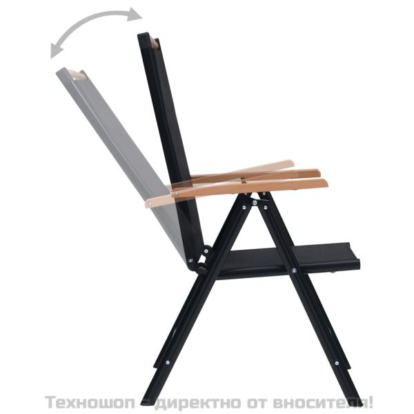 Сгъваеми градински столове 2 бр алуминий и Textilene черни