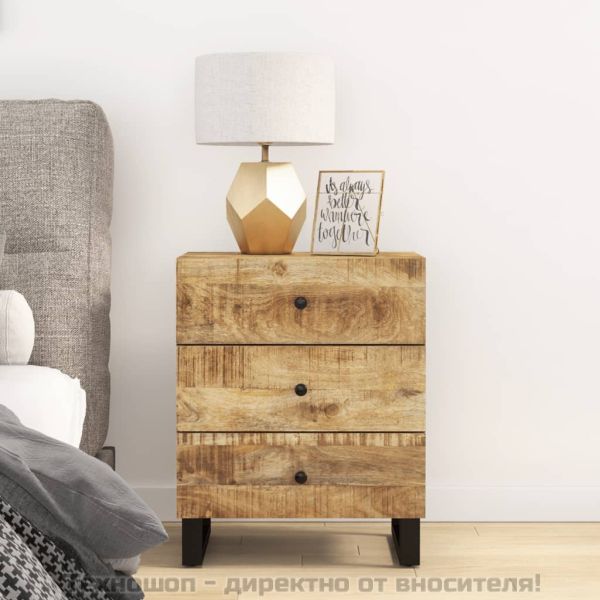 Нощно шкафче, 50x33x62 см, масивно манго и инженерно дърво