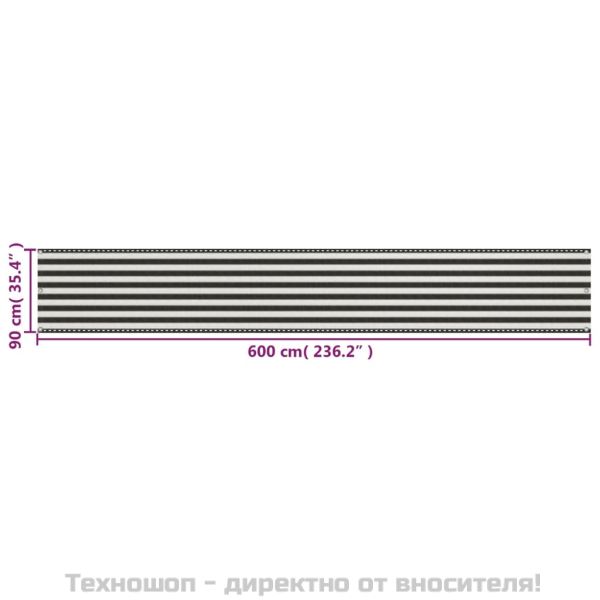Балконски екран, HDPE, 90x600 см, антрацитно сиво и бяло