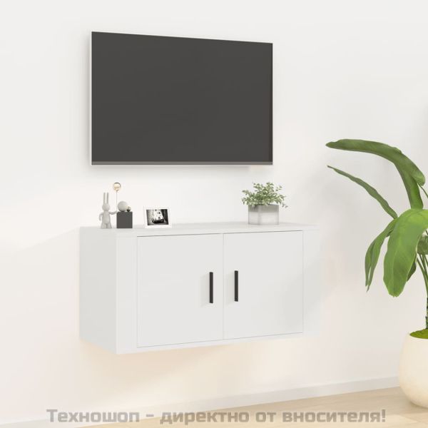 ТВ шкаф за стенен монтаж, бял, 80x34,5x40 см