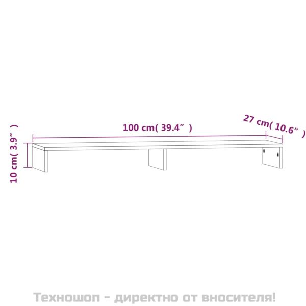 Поставка за монитор, 100x27x10 см, бор масив