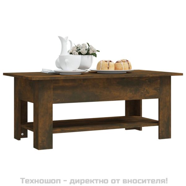 Кафе маса, опушен дъб, 102x55x42 см, инженерно дърво