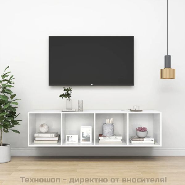 ТВ шкаф за стенен монтаж, бял гланц, 37x37x142,5 см