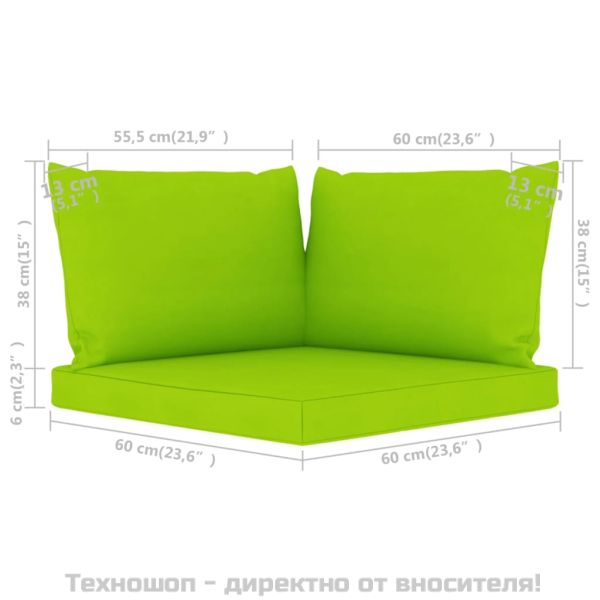 Палетни възглавници, 3 бр, яркозелени, Оксфорд плат