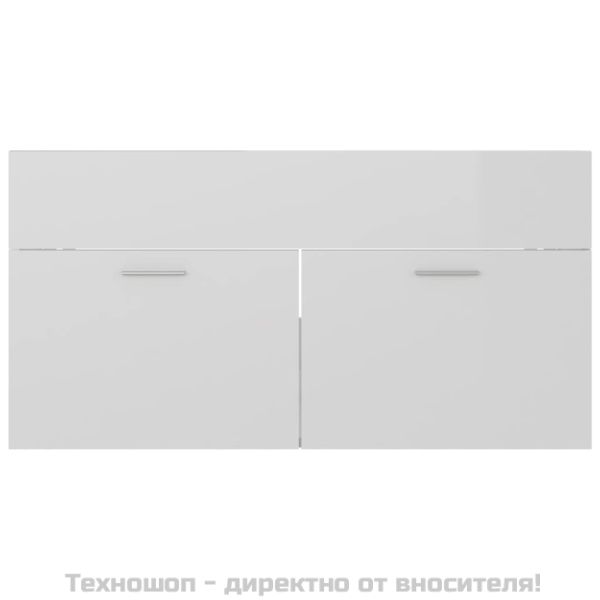 Долен шкаф за мивка, бял гланц, 90x38,5x46 см, инженерно дърво