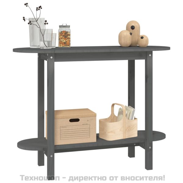 Конзолна маса, сива, 110x40x80 см, борово дърво масив