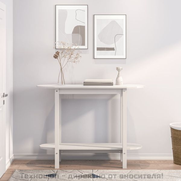 Конзолна маса бяла 110x40x80 см борово дърво масив