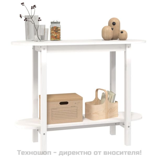 Конзолна маса бяла 110x40x80 см борово дърво масив