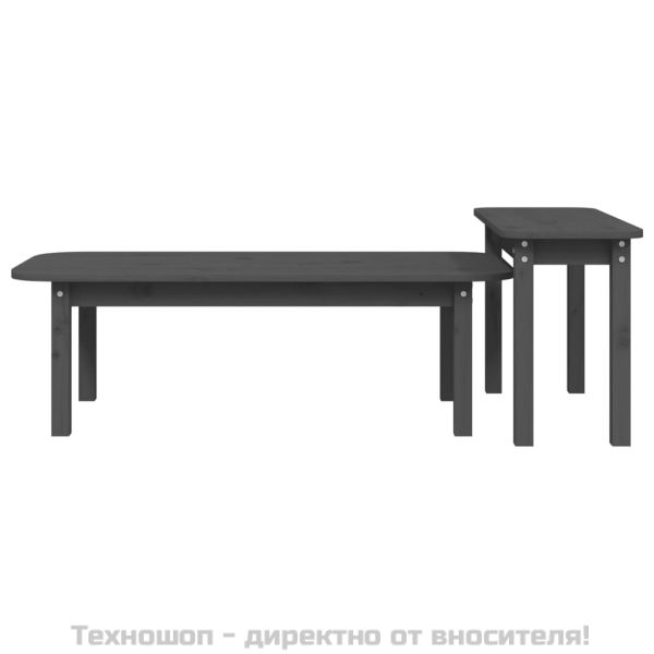 Комплект масички за кафе от 2 части, сив, борово дърво масив