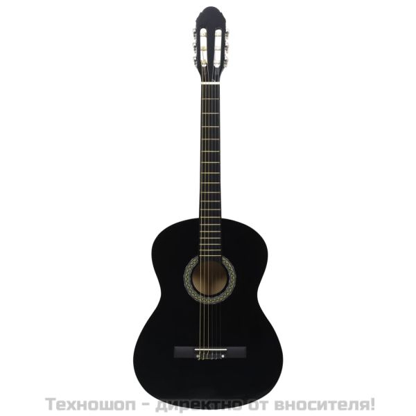 Класическа китара за начинаещи, черна, 4/4, 39", липово дърво