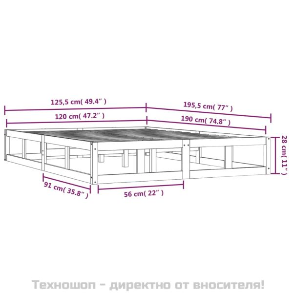 рамка за легло черна 120x190 см Small Double дърво масив