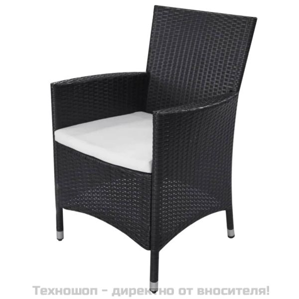 Градински комплект с възглавници, 11 части, черен полиратан