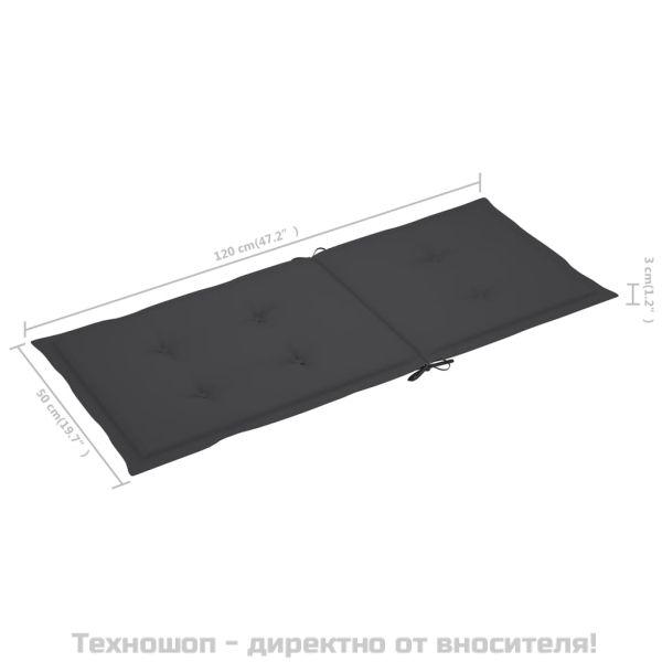 Възглавници за стол с облегалка 4 бр антрацит 120x50x3 см плат