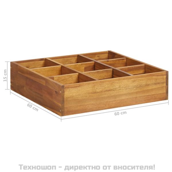 Градинска повдигната леха за билки, акациево дърво, 60x60x15 см
