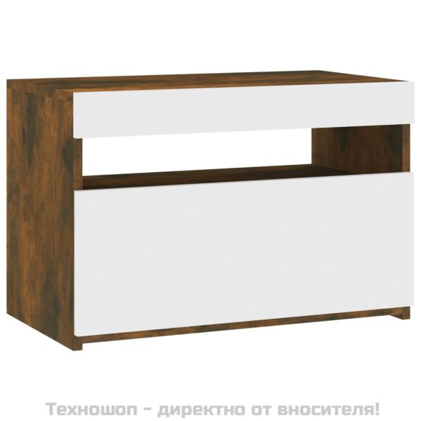 ТВ шкаф с LED осветление, опушен дъб, 60x35x40 см