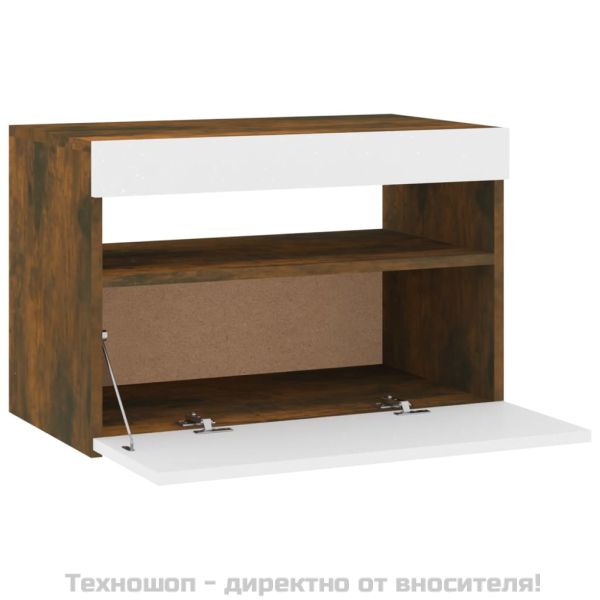 ТВ шкаф с LED осветление, опушен дъб, 60x35x40 см