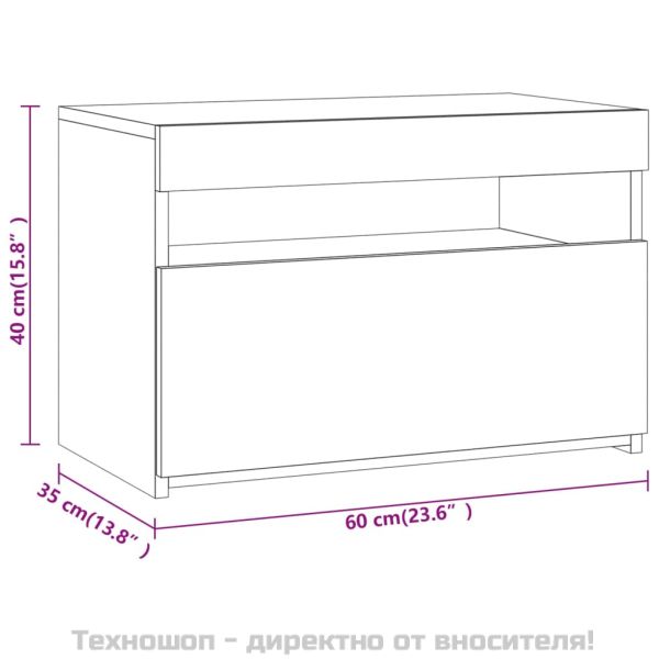 ТВ шкаф с LED осветление, опушен дъб, 60x35x40 см