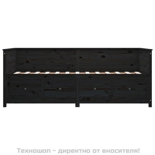 Дневно легло, черно, борово дърво масив, 90x200 см