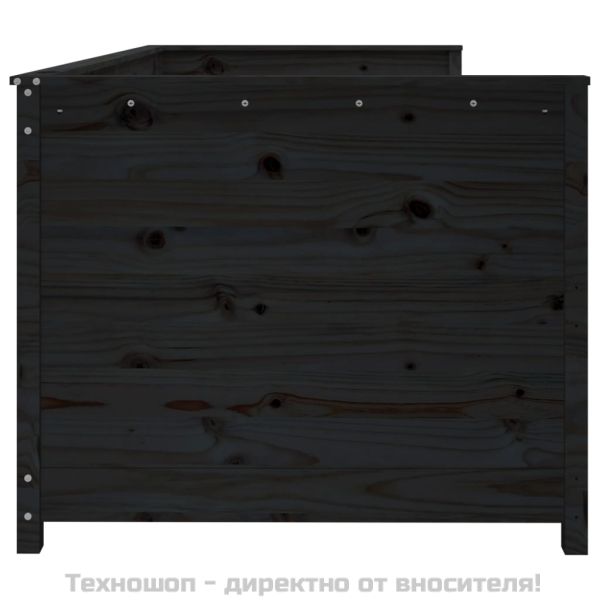 Дневно легло, черно, борово дърво масив, 90x200 см