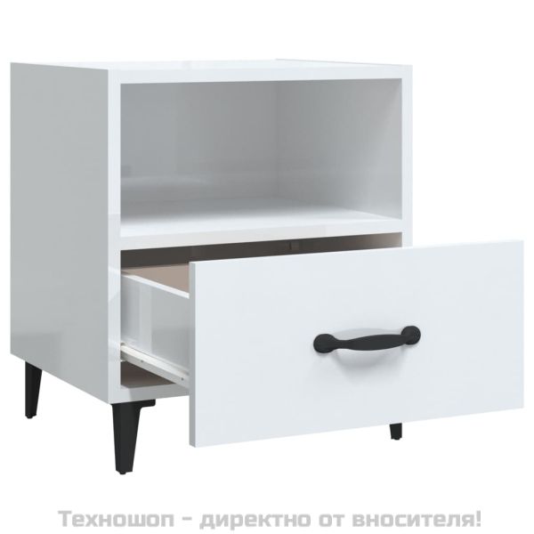 Нощни шкафчета, 2 бр, бял гланц, инженерно дърво