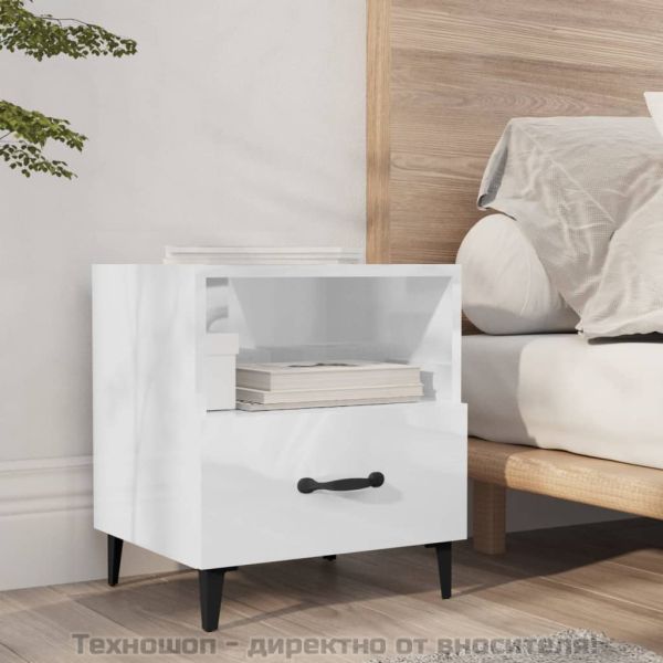 Нощни шкафчета, 2 бр, бял гланц, инженерно дърво