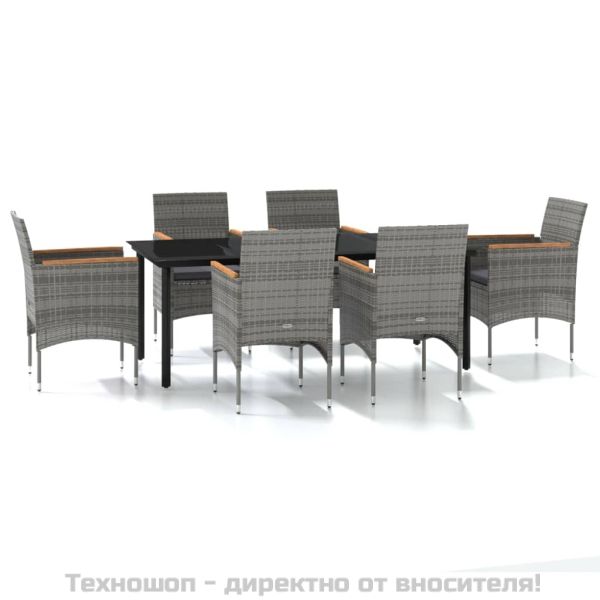 Градински трапезен комплект с възглавници 7 части сиво и черно