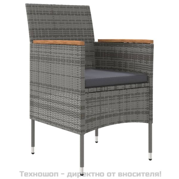 Градински трапезен комплект с възглавници 7 части сиво и черно