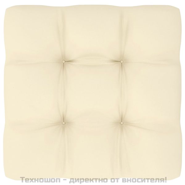 Градински среден диван с кремави възглавници борово дърво масив