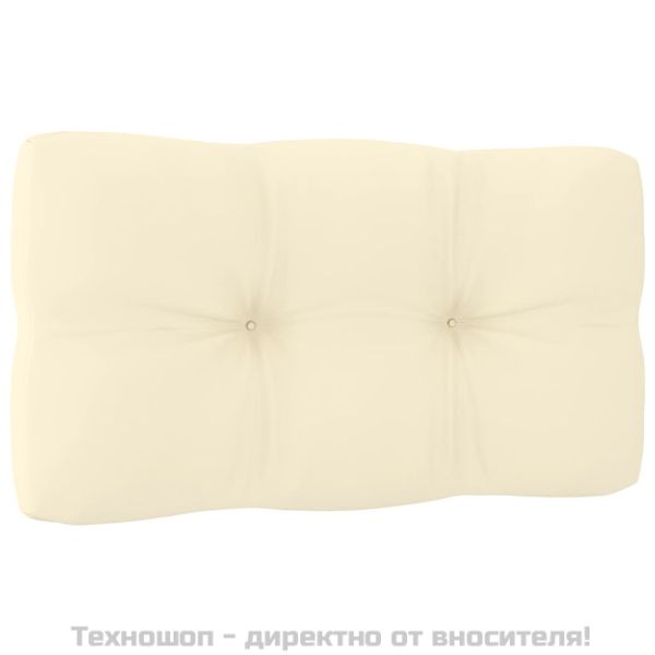 Градински среден диван с кремави възглавници борово дърво масив