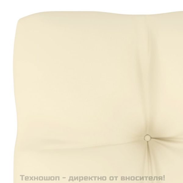 Градински среден диван с кремави възглавници борово дърво масив