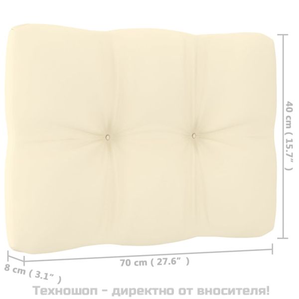 Градински среден диван с кремави възглавници борово дърво масив