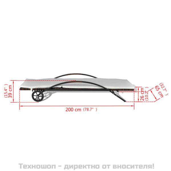 Шезлонг с шалте и колелца, кафяв полиратан
