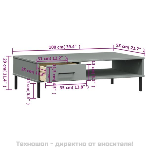 Кафе маса с метални крака сива бор масив OSLO