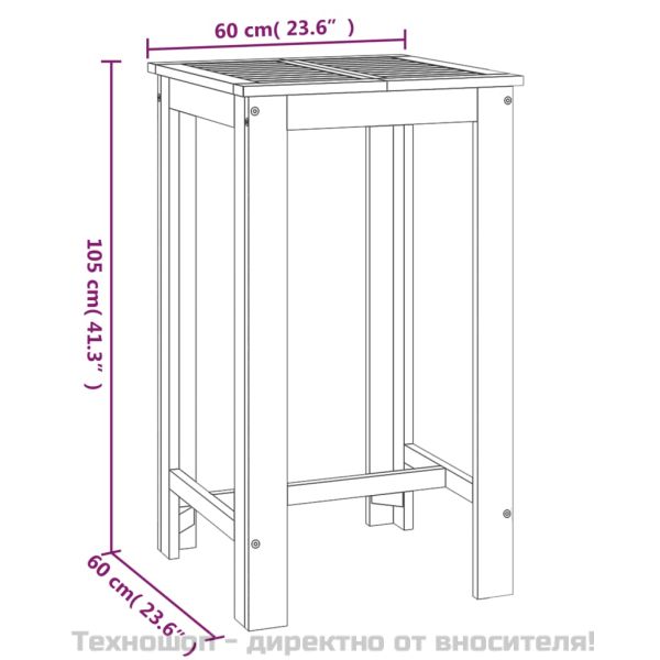 Градинска бар маса 60x60x105 см масивна акация