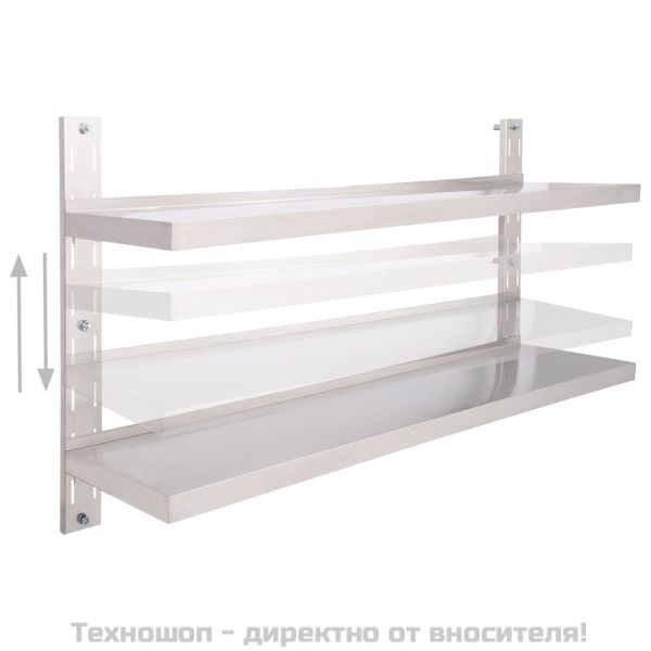 Стенен рафт с 2 нива, неръждаема стомана, 150x30 см