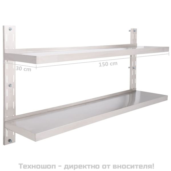 Стенен рафт с 2 нива, неръждаема стомана, 150x30 см