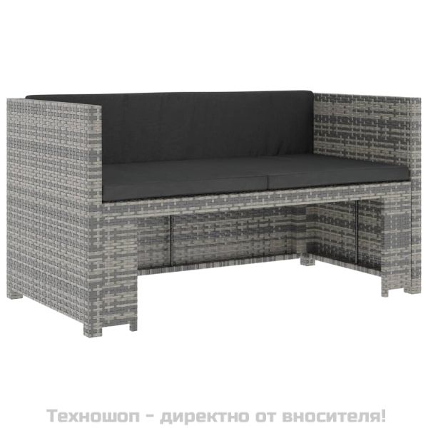 Градински комплект с възглавници, 5 части, полиратан, сив