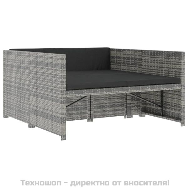 Градински комплект с възглавници, 5 части, полиратан, сив