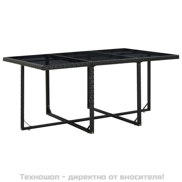 Градински комплект с възглавници, 11 части, полиратан, черен