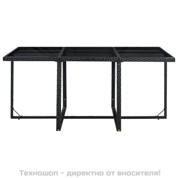 Градински комплект с възглавници, 11 части, полиратан, черен