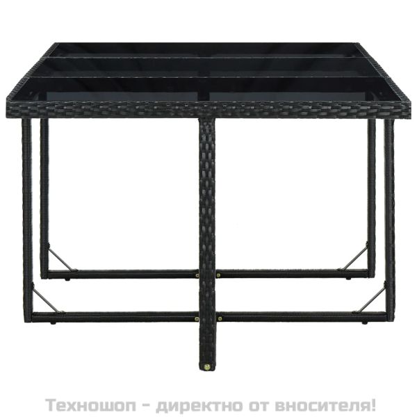 Градински комплект с възглавници, 11 части, полиратан, черен