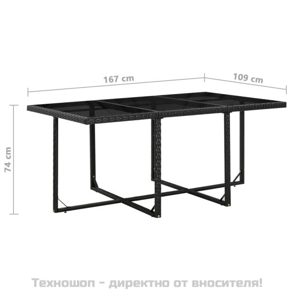 Градински комплект с възглавници, 11 части, полиратан, черен