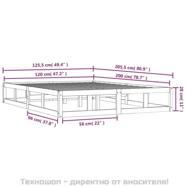 Рамка за легло бяла 120x200 см масивно дърво