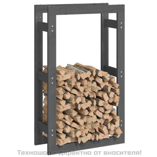 Поставка за дърва за огрев сива 60x25x100 см масивно дърво бор