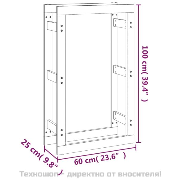 Поставка за дърва за огрев сива 60x25x100 см масивно дърво бор